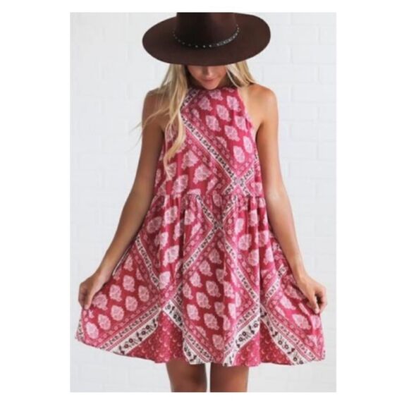 Show Me Your Mumu Womens S Red Wine Darcy Paisley Cloud Boho Tunic Dress - Picture 1 of 11